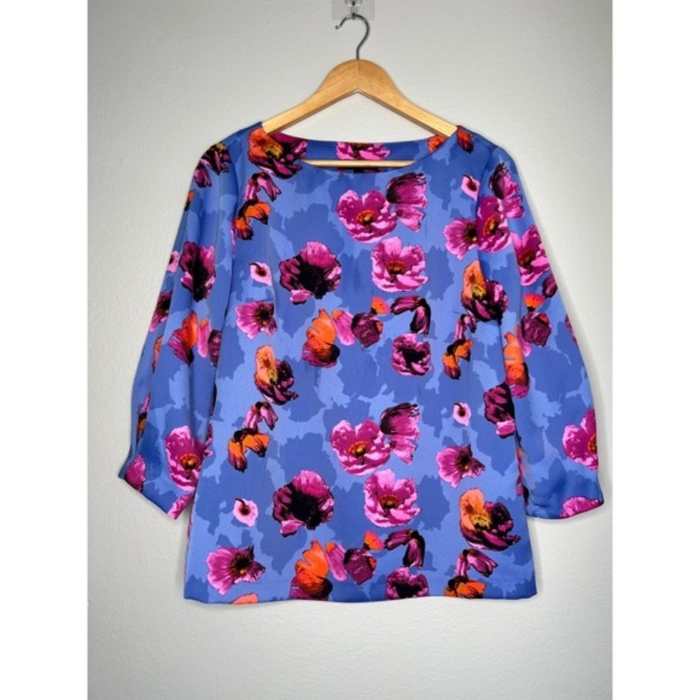 Banana Republic Petite Blue Floral 3/4 Sleeve Boat Neck Top Size M‎